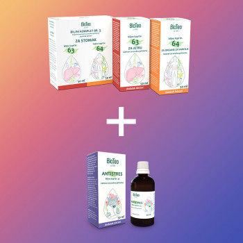 BIOTEO Biljni komplet br. 3 ZA STOMAK + Biljne kapi br. 33 ANTISTRES